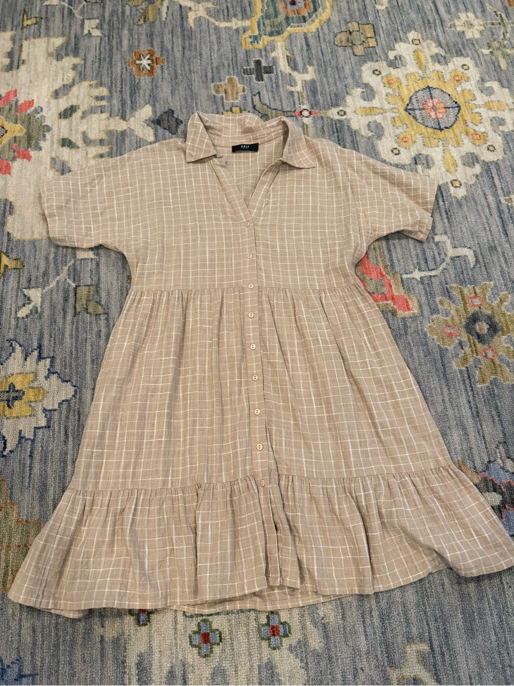 ABLE ida shirt dress size medium cotton beige white checker